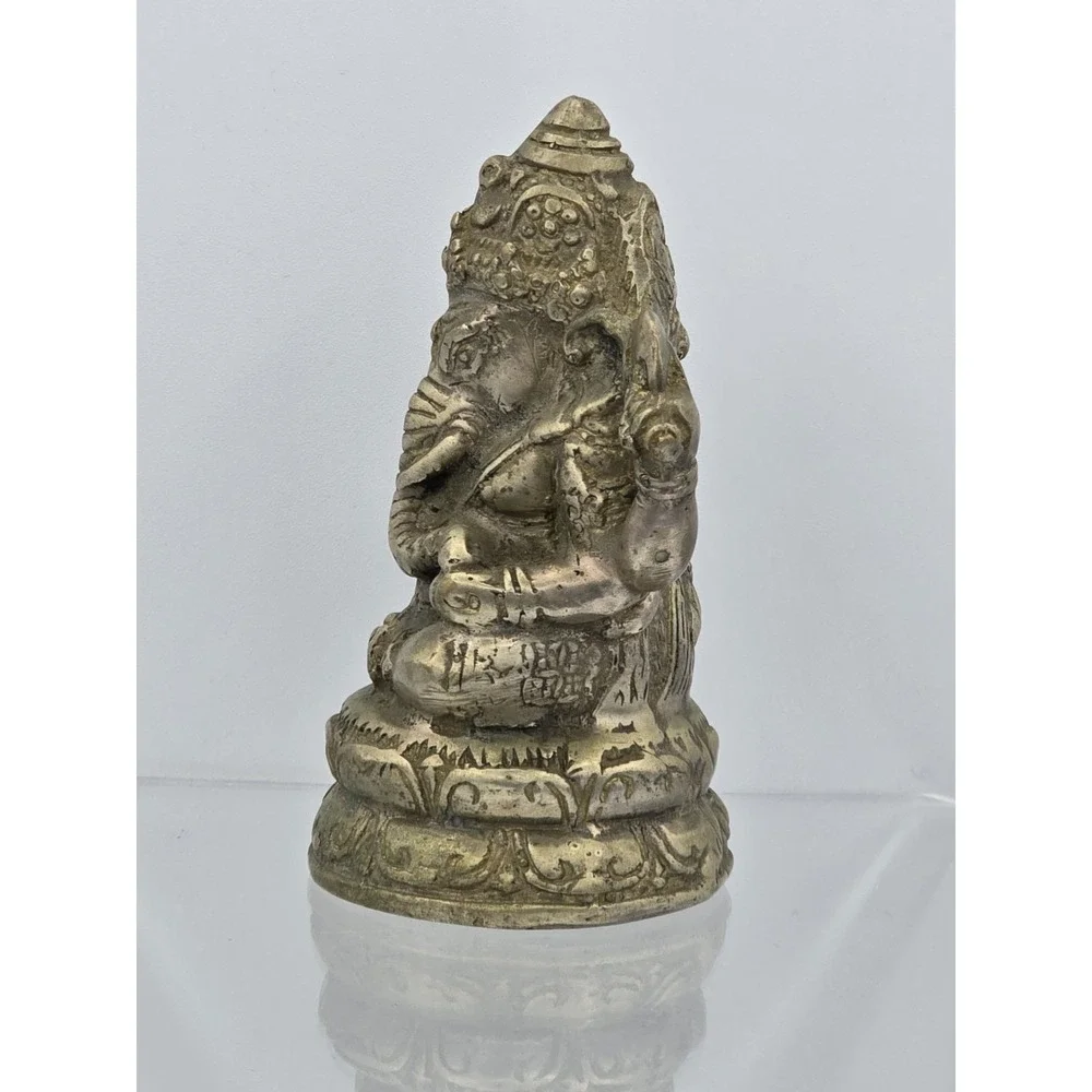 Vtg 4" Silver Plated Brass Elephant Ganesha Wealth God Buddha‎ Statue - Picture 3 of 16